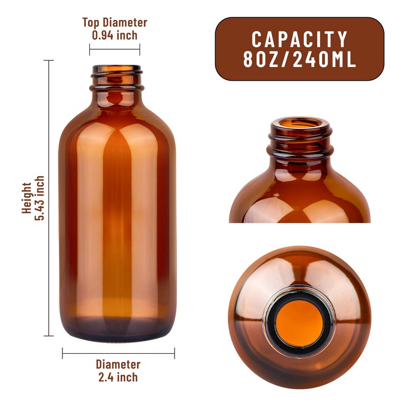 PINIWON 24 Pack 8 oz Amber Glass Bottles, Boston Round