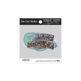 Die Cut Sticker Lake Geneva, Wisconsin, Large Letter Scenes, Contour, Vintage Halftone Vinyl Sticker 1 to 3 inches (Waterproof Decal for Cars, Water Bottles, Laptops, Coolers), Small