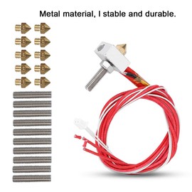 ASHATA Kit Accesorios de Impresora 3D,Reemplazo Calentamiento del Extrusor MK8 para 3D Printer ABS PLA 1,75 mm,MK8,i3,Anet A8,Alunar M508,CR7,V2,etc. Boquillas+Bloque de Calefacción+Line Pipe