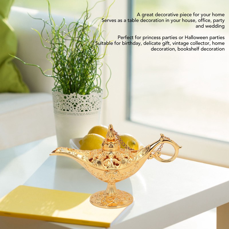 Gold Magic Genie Lamp Embossed Flowers Hollow Zinc Alloy Vintage