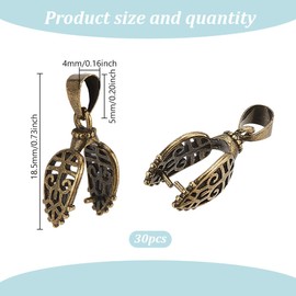 GOMAKERER 30 Pcs Filigree Pinch Bails Pendant, Brass Ice Pick Pinch Bail Dangle Clip Bead Jewelry Clasps Pinch Bails Clasps Connectors for Necklace Earring Jewelry Making, Antique Bronze