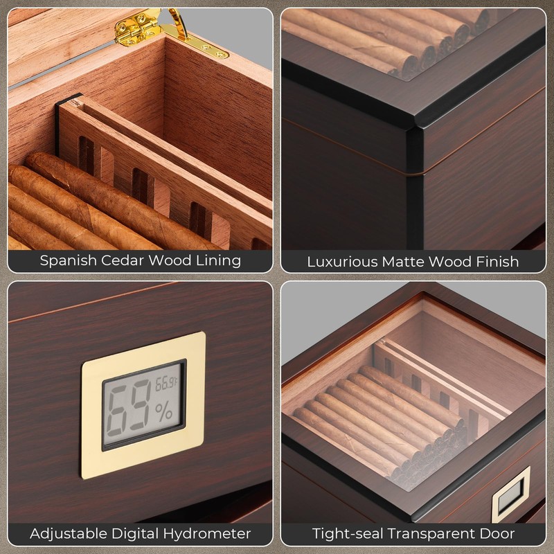 GLENCREAG MMT-3041 Cigar Humidor Box for 55 Counts, See-Through Design
