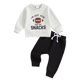 CIYCUIT Toddler Baby Boy Clothes Long Sleeve Football Sweatshirt Pants Set Fall Winter Outfits Grey 2-3T