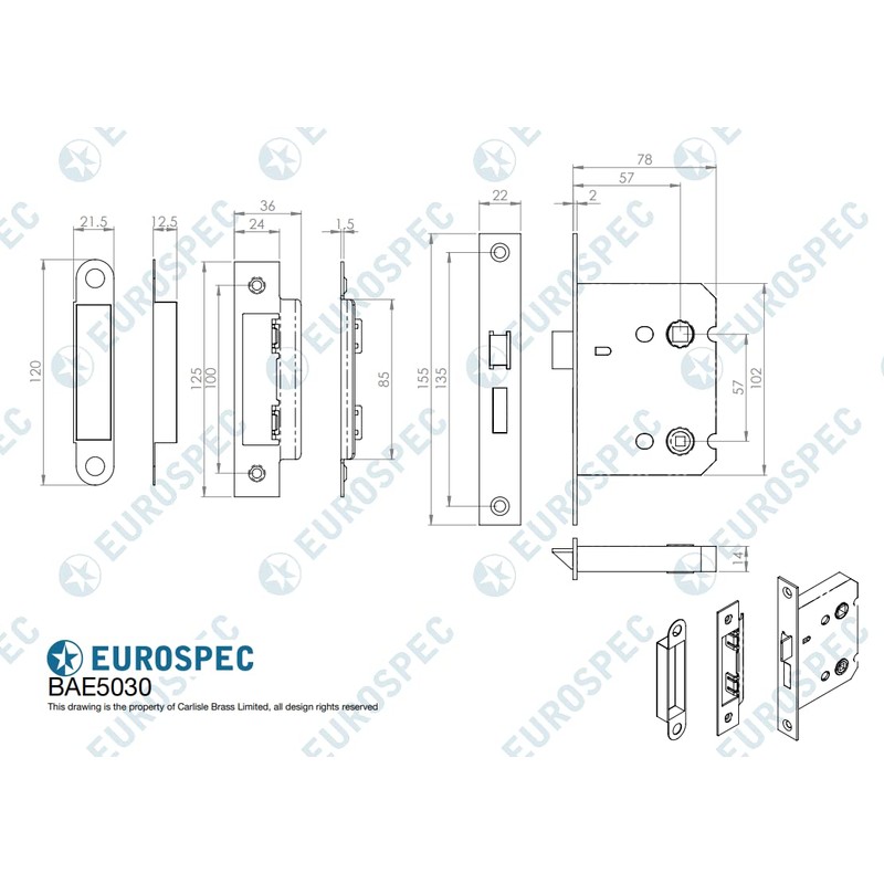 Carlisle Brass BAE5030 EASI-T Bathroom Lock 76MM Residential