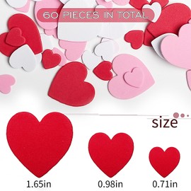 60PCS Heart Foam Stickers Valentine's Day Self Adhesive Foam Heart Stickers for Kids Red Pink White Foam Hearts for Crafts Arts Scrapbooking Home Decor Valentines Decoration Wedding (3 Sizes)