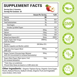 Apple Cider Vinegar Gummies, GLP-1 Support Keto ACV Gummies Max Strength 2000mg Apple Cider Vinegar with Mother, Probiotics & Vitamin B12, for Digestion, Metabolism, Cleanse & Detox Diet (2 Packs)