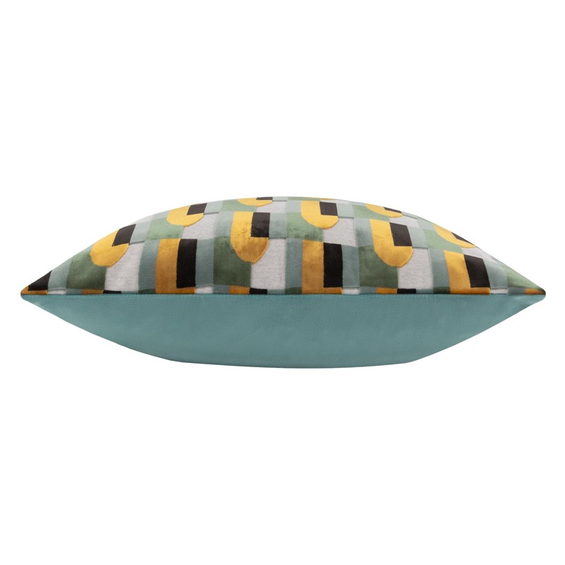 Paoletti Keela Geometric Cut Velvet Cushion Cover, Gold/Blue