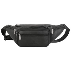 ZZNICK Genuine Leather Fanny Pack, Belt Bag, Multifunction Hip Bum Bag Organizer, Travel Wasit Bag with Multiple Pockets (Black) Black-861