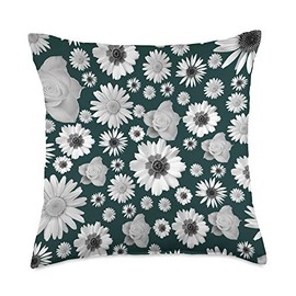 rh-naturestyles flower daisy blooming roses green Daisy, Bloom, Blossom, Floral, Flowers, Roses, Green Throw Pillow, 18x18, Multicolor