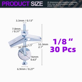 Swpeet 120Pcs 30 Set 1/8 Inch Toggle Bolts and Wing Nut Kit with Hex Nuts, Washers, Toggle Bolt Assortment Kit, Butterfly Toggle Anchors for Hanging Heavy Items on Drywall