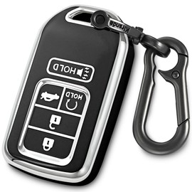 Kirsnda for honda Key Fob Cover with keychian,TPU Protection Key Case compatible with Civic Accord Pilot CRV HRV CRZ Crosstour smart remote key(Black,5 Button)