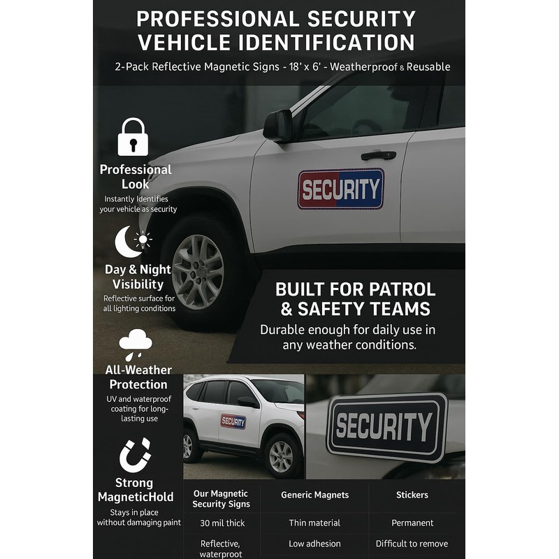2-Pack Reflective Security Magnetic Signs for Vehicles – 18"x6" Reusable