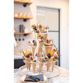Ice cream cone holder fits 24 Multi-Size Cones - Clear Acrylic waffle cone holder - 3-tier 25.5" h x 11" w x 11" d - Ice Cream Holder - Modern Star Topper Ice Cream Cone Holder Stand