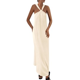 PRETTYGARDEN Womens 2025 Casual Long Summer Dresses Sleeveless Strappy Loose Flowy Beach Vacation Maxi Dress with Pockets (Apricot,Medium)