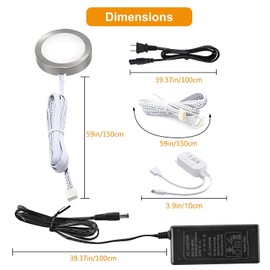 LED Dimmable Under Cabinet Lighting Kit,8 Pack App Controlled and Music Sync RGB Puck Lights with Remote,Hardwired Under Counter Lights with Multi Colors for Kitchen Shelf Cupboard Showcase 12V