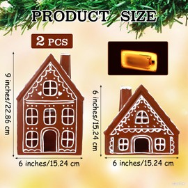 Funnymoom 2 Sets Lighted Ceramic Iced Gingerbread Houses Christmas Decorations Indoor Pre Lit LED Gingerbread Houses Christmas Kitchen Tabletop Decor for Table Centerpiece Xmas Holiday Party Gifts