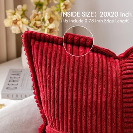 MIULEE Christmas Red Corduroy Pillow Covers with Splicing Set of 2 Super Soft Boho Striped Pillow Covers Broadside Decorative Textured Throw Pillows for Couch Cushion Livingroom 20 x 20 inch