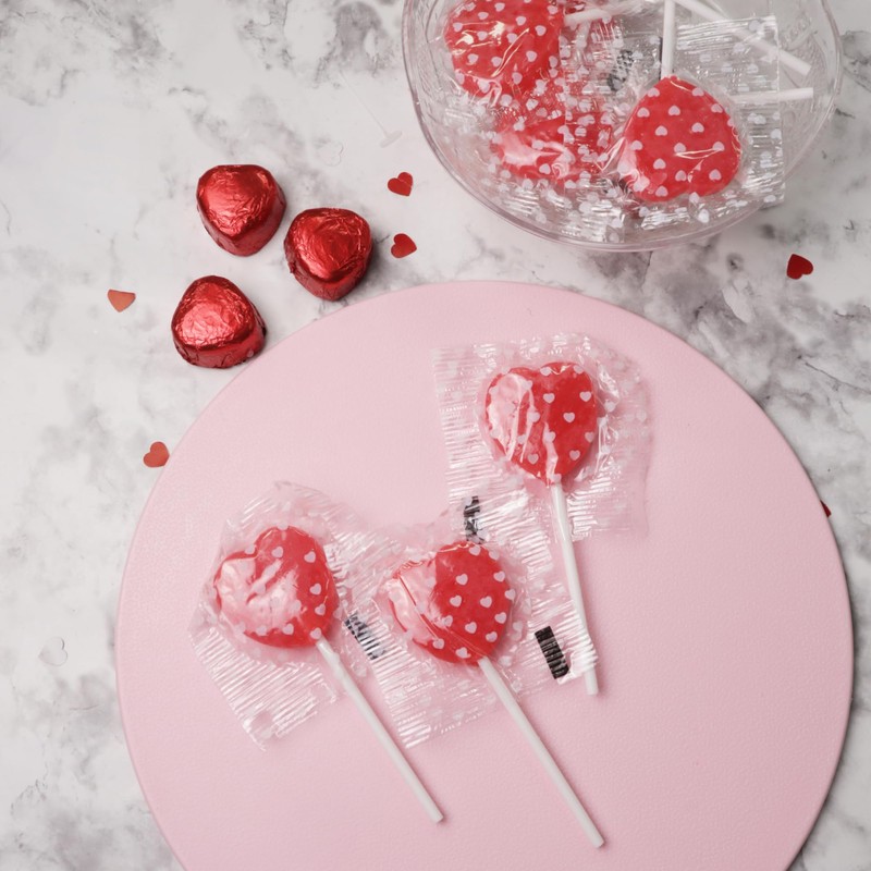 Heart Shaped Lollipops, Individually Wrapped Strawberry Flavored Suckers, Easter Basket