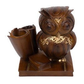 SHIDOW Owl Pen Holder, Wood Owl Pen Holder, Resin Pen Holder, for Home Office Desk (1Pcs)
