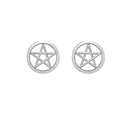 RUIZHEN Supernatural Star Pentagram Pentacle Stud Earrings Wicca Pagan Jewelry (silver)
