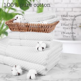 DIGEU 100% Cotton Bath Towels for Bathroom,Highly Absorbent Bath Towels Set Quick Dry,Luxury Soft Towels for Hotel(6 Piece,White)…