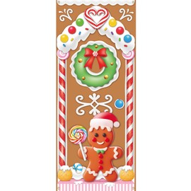Christmas Gingerbread House Door Cover Decorations - Gingerbread Door Banner for Candyland Party Backdrop Decor Indoor Outdoor, 72×30 Inches