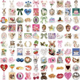 Vintage Aesthetic Stickers for Girls,100PCS Pink Y2K Stickers,Cute Retro Journaling Scrapbooking Stickers Pack for Adult Women Teen,Waterproof Vinyl Decals for Water Bottle Laptop Stickers B (Y2K100)