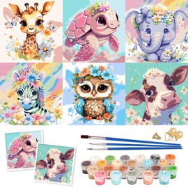 LAISLLA Paint by Numbers Adults, Pack of 6 Animal Paint by Numbers Adults and Children with Brushes Acrylic Pigment Painting Drawing without Frame 20 x 20 cm