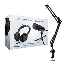 Zoom ZDM-1 2-Person Podcast Mic Pack Bundle with Headphones, Mic Cables, and Boom Arms & Knox Gear Boom Arm (2 Items)