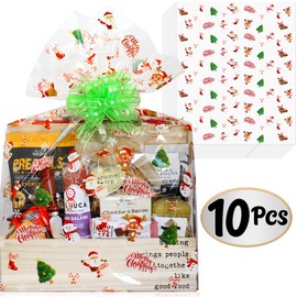 Anapoliz X-Large Christmas Cellophane Wrap Bags (10 Pcs) - 24" X 30", 2.5 Mil Thick Crystal Clear for Gifts, Baskets Wrapping (24Wx30L Inches, Merry Christmas)