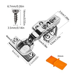 4 Pcs Soft Close Cupboard Hinges 35mm Kitchen Cabinet Wardrobe Door Plate Hinges 105 Degree Stainless Steel Concealed Inset Hinges with Screws and Drilling Template (Full Overlay)