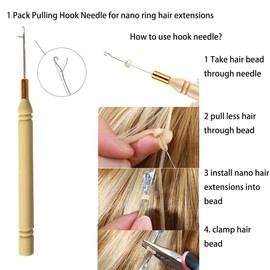 HYNRCAKZYL Hair Extension Tools Kit 1 Pack Mini Needle Nose Hair Extensions Pliers Tooth Plier for Remove Micro Rings Beads, 1 Pack Pulling Hook Needle, 1 Pack Loop Threader