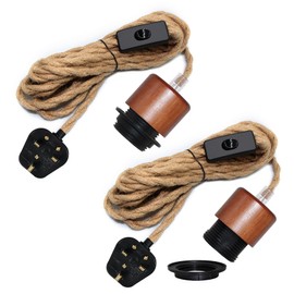 WPQIUZS 2 Pack Retro Plug in Rope Pendant Light Fitting Plug in Ceiling Lighting Industrial Hanging Light with Switch E27 Lamp Holder Suspended Kit Vintage Lamp Cord Kit for Living Room Kitchen