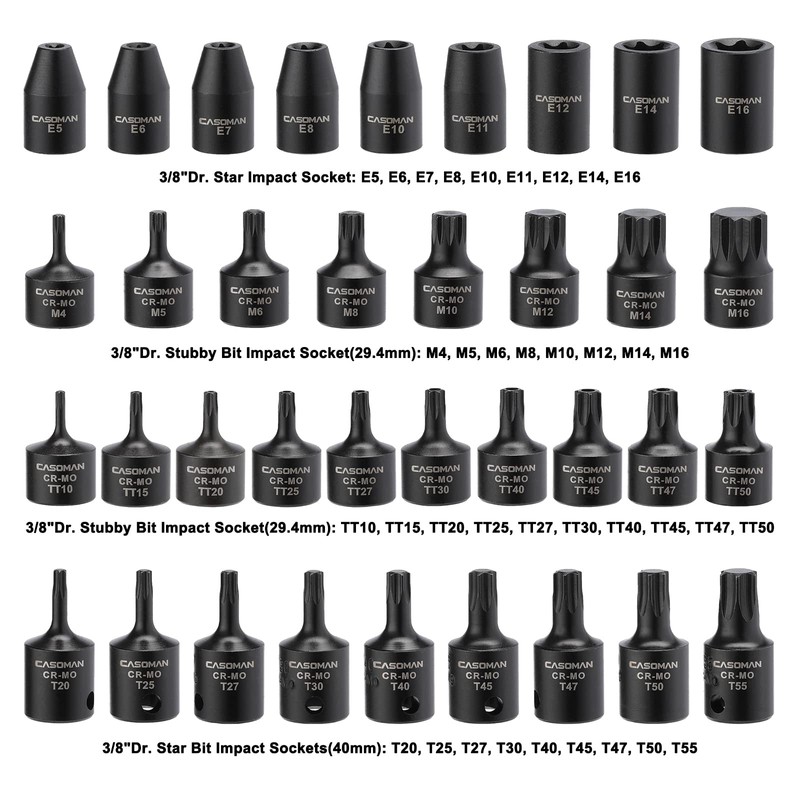 CASOMAN 84 Pieces 3/8" Dr. Master Hex & Torx Bit