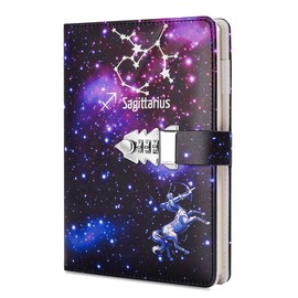 ARRLSDB A5 Creative Password Lock Journal PU Leather Combination Lock Diary Locking Diary Notepad (Sagittarius)