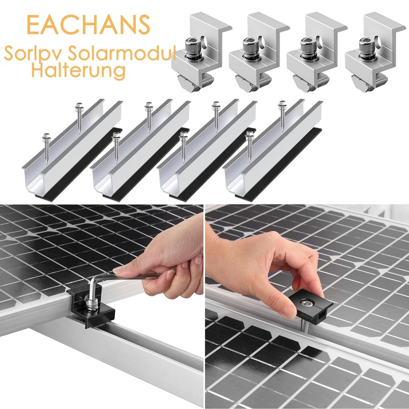 Solar Panel Bracket Flat Roof Kit, 4 Pieces Aluminium Rails