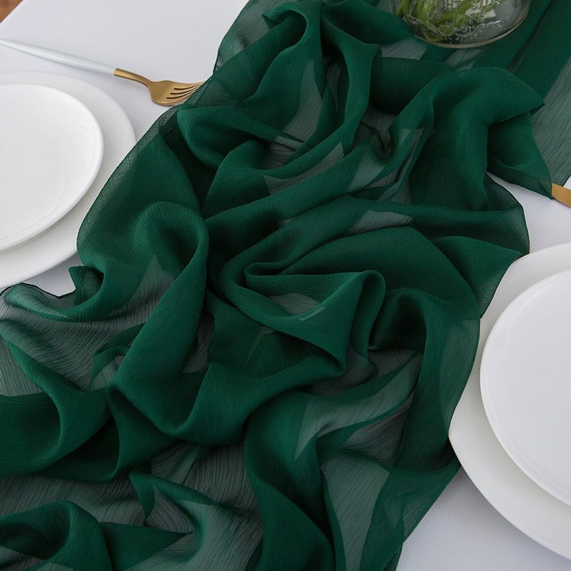 CHUQING Table runner chiffon, dark green, in green, table runner,