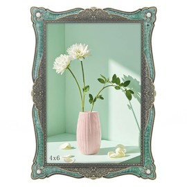 Goutangen 4x6 Vintage Picture Frame Green Metal Emerald Antique Brass Pearl Photo Frame Retro Home Decor, Clear Glass Front, Unique Gifts for Women Wedding Mothers Day, Horizontally & Vertically