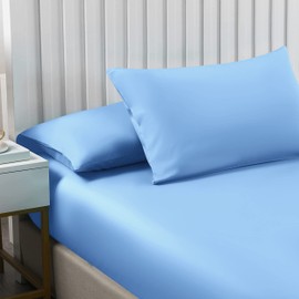 Moonlight Bedding Double Fitted Sheet - 25cm Deep Pockets Ultra Soft Brushed Microfiber Light Blue Double Fitted Bed Sheets Breathable, Fade Resistant Easy Care Double Bed Sheet (137 x 190 Cm)