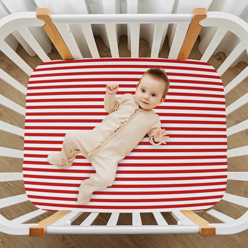 Jihqo Red White Stripes Crib Sheets for Boys Girls Soft