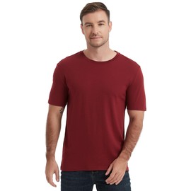 Manote 100% Merino Wool T Shirts for Men, Short Sleeve Lightweight Crew Undershirt, No-Odor Base Layer for Hiking Travel (US, Alpha, Large, Regular, Regular, Burgundy)
