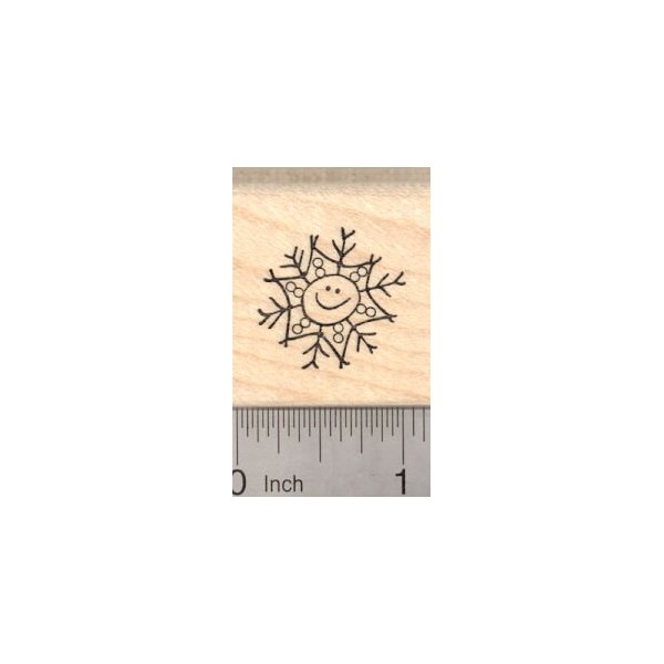Smiley Face Snowflake Rubber Stamp, Winter Snow