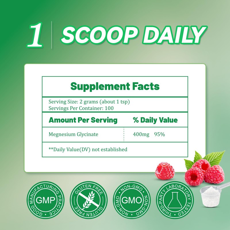 Babivek Raspberry Flavor Magnesium Glycinate Powder - High Absorption Chelated