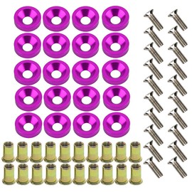 20 Pcs Aluminum Bumper Fender Washer Bumper Washer Stainless Steel Bolt Carbon Steel Rivet Nuts Engine Dress Up Kit (Purple)