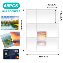 810 Pockets Trading Card Sleeves, 45 Pages Pockets Trading Cards, Double-Sided 9 Pockets Side Protection, 11 Holes, Card Sleeves Transparent, Empty Portfolio Folder for Playing Cards, Football Cards