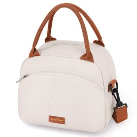 VRUCUZ Bolsa del Almuerzo, Lonchera térmica para mujer y hombre, Gran capacidad, 600D Oxford a prueba de goteo, con correa de Hombro, para picnic, oficina, camping, Beige