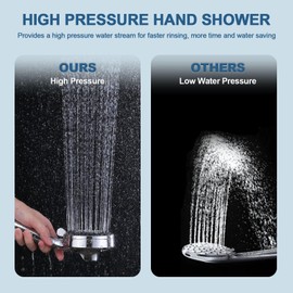 PDPBath High Pressure 6-Setting Handheld Shower Head, Magnetic Shower Head with Handheld Sprary, Removable Shower Head with Magnetic Guidance Docking System, 60'' Stainless Steel Hose, Chrome