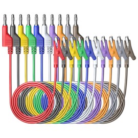 Cleqee Stackabe Banana Plugs to Alligator Clips Test Leads 10 Colours Soft Flexible Electrical Cable for Multimeter Electrical Testing 500V/5A Pack of 10