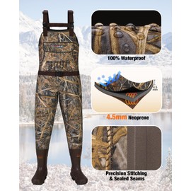HISEA Womens Chest Waders, 4.5mm Neoprene Duck Hunting Wader for Women with Insulated Boots, Waterproof Fishing Waders Camo