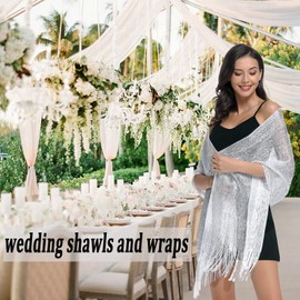 Sparkling Metallic Shawls and Wraps for Evening Party Formal Dresses Wedding Bridesmaid (with Free Scarf Buckle), A# Silver